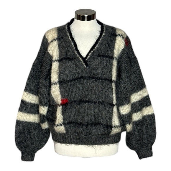 AN ORIGINAL HAND KNIT BY ANNE LESTER MOHAIR & WOOL BALLOON SLEEVE V NECK SWEATER - Picture 9 of 13